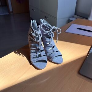 BCBGeneration Lace-Up Suede Peep-Toe Heels - Gray